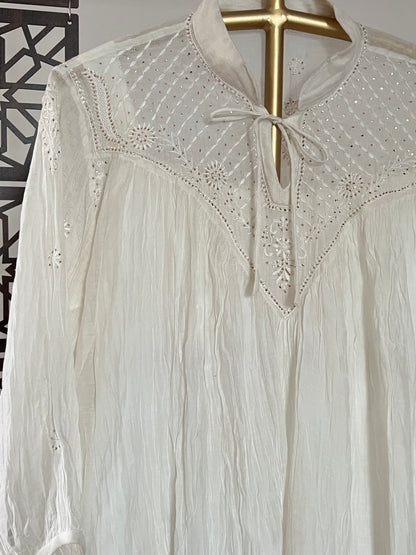 Chikankari & Mukaish Soft Mul Chanderi Shirt