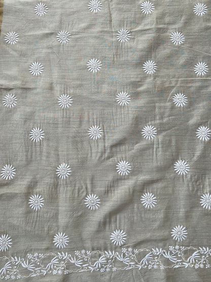 Munga Silk Blouse Fabric with Chikankari