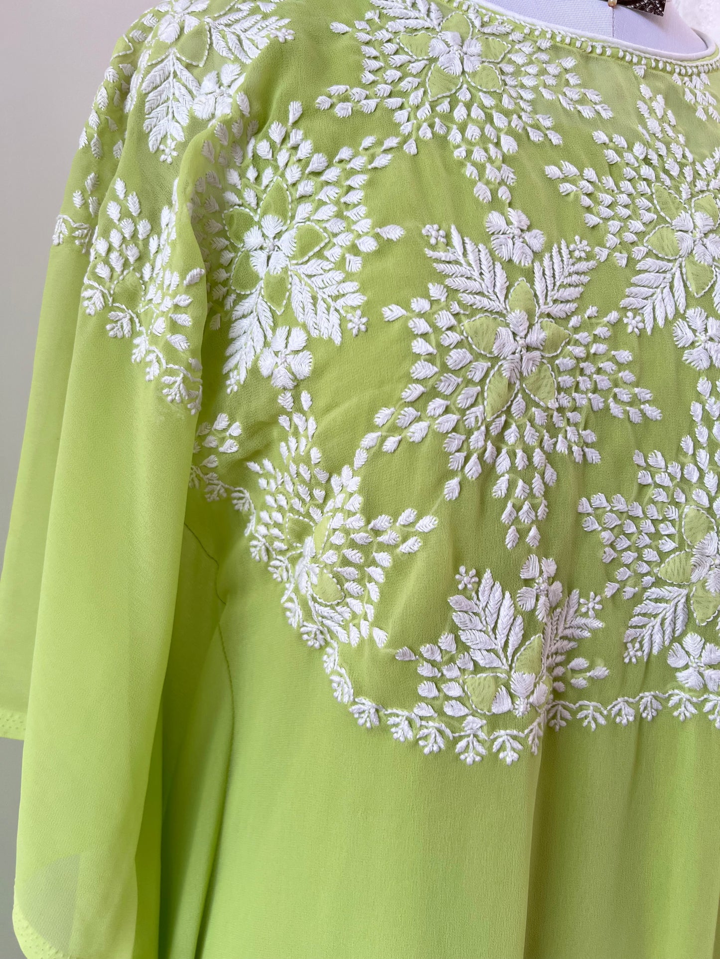 Lime Green Kaftan with Chikankari