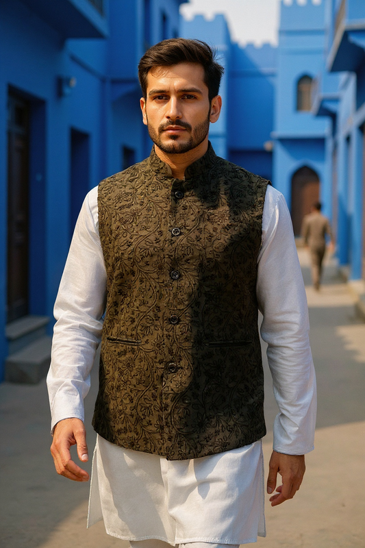 Black Silk Chikankari Jacket