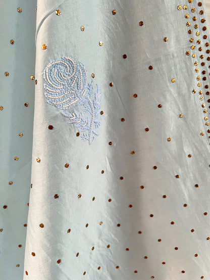 Powder Blue Lehanga Set with Chikankari and Mukaish