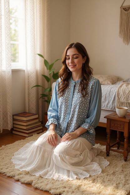 Powder Blue Shirt with Chikankari