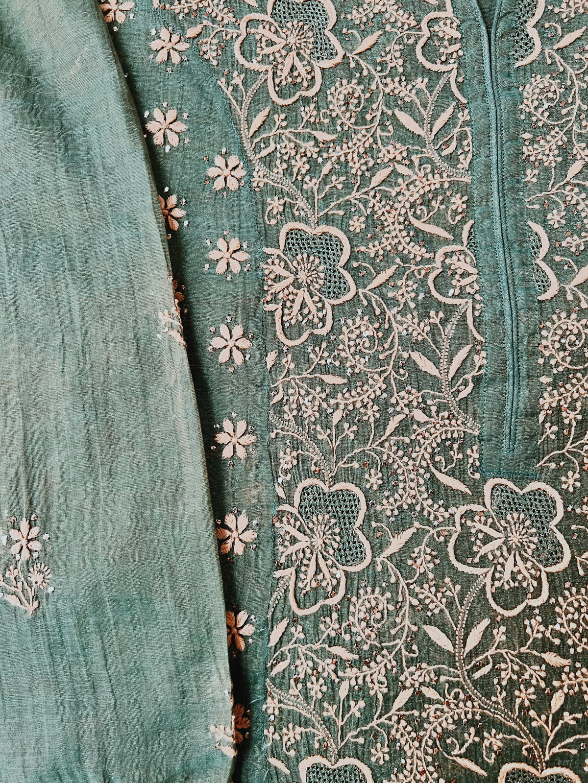 Green Tissue Chanderi Silk Suit with Chikankari, Kasab Haath Jaali and Mukaish