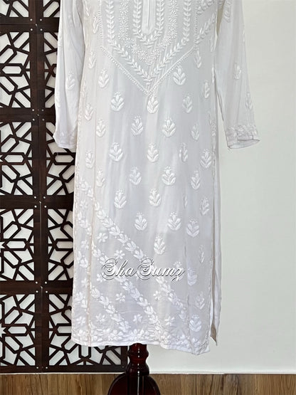 White Cotton Kurti with Chikankari