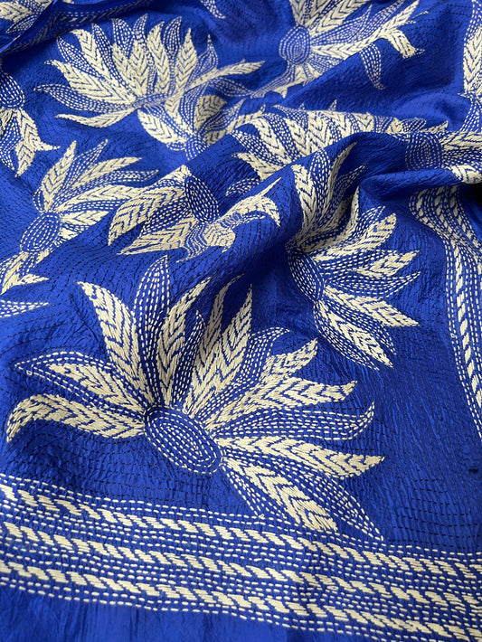 Royal Blue Silk Kantha Dupatta