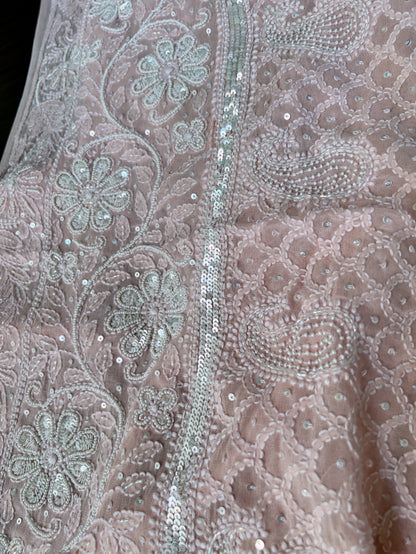 Pastel Pink Chikankari & Embellishments Dupatta