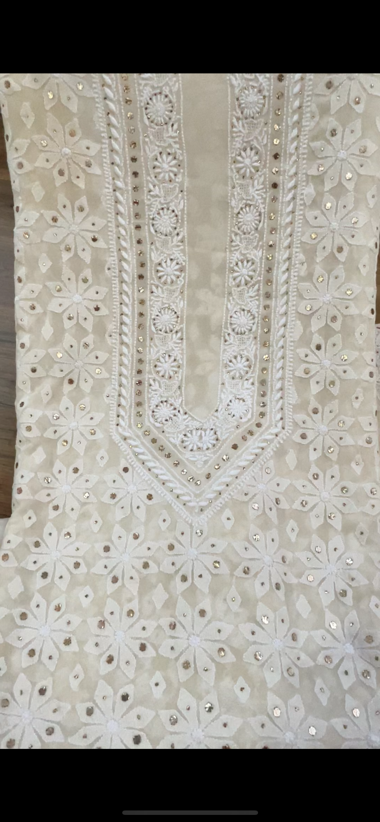 Ivory Pure Georgette Kurta with Chikankari & Mukaish