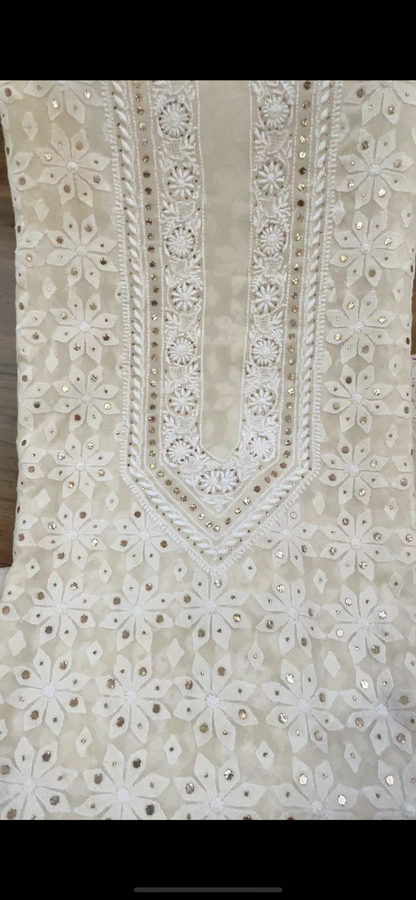 Ivory Pure Georgette Kurta with Chikankari & Mukaish