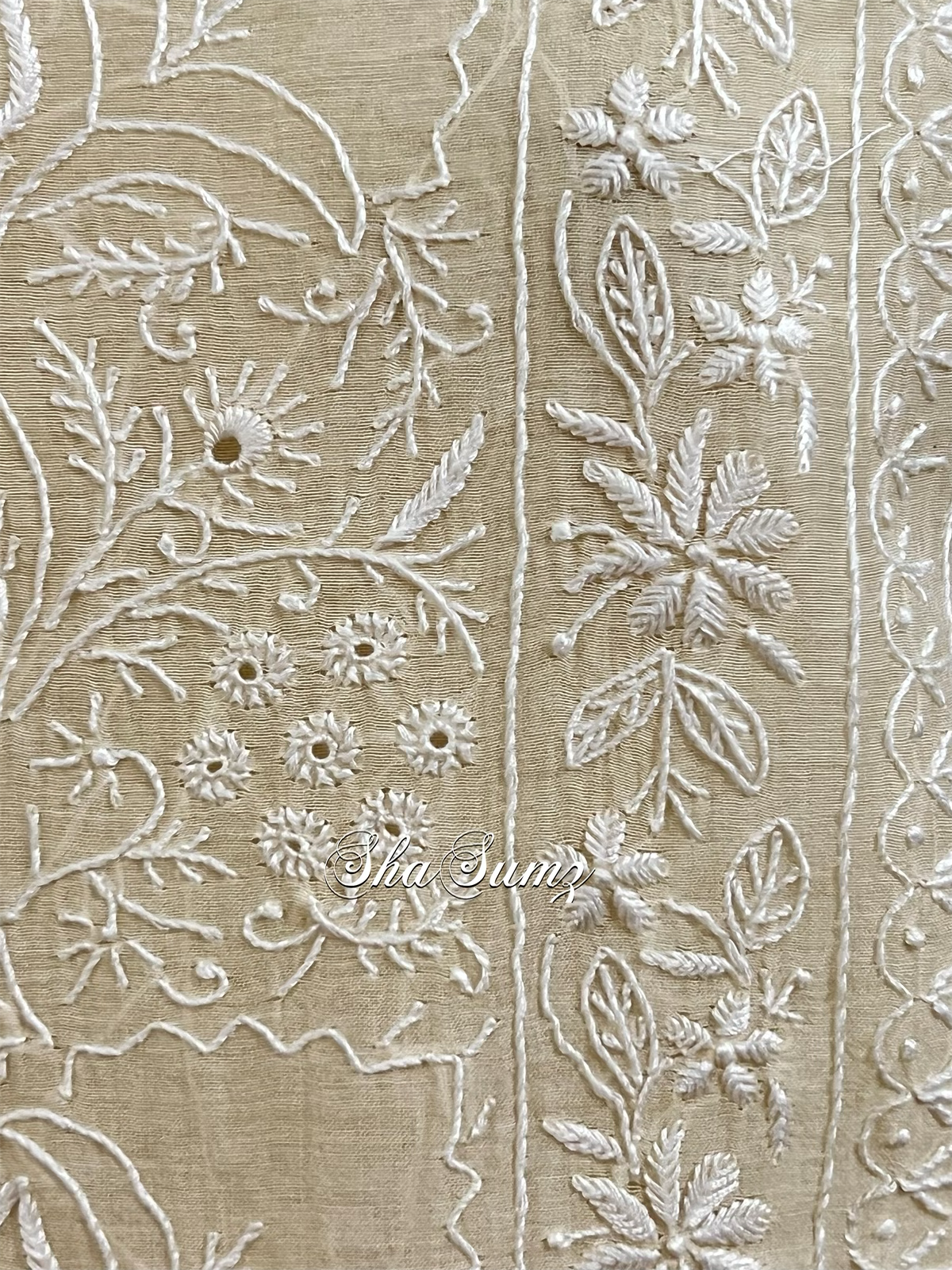 Golden Ivory Chikankari embellished Mul Chanderi Suit