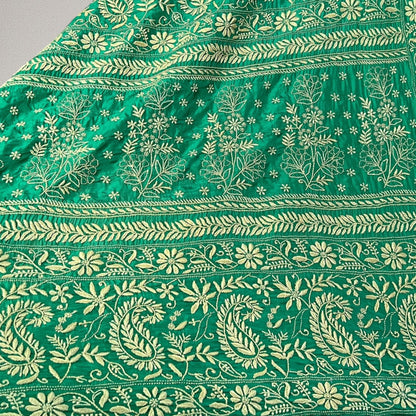Emerald Green Silk Saree with Chikankari