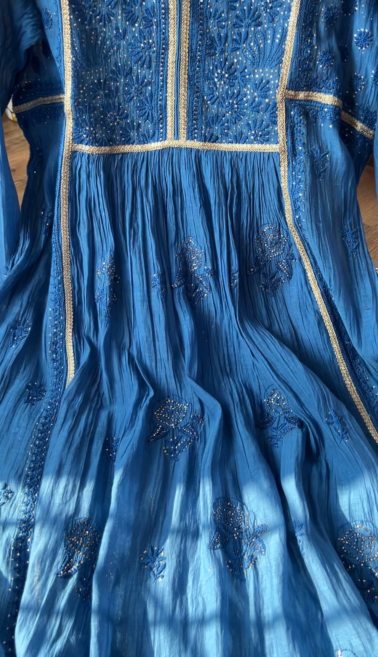 Egyptian Blue Mul Peshwaz with Chikankari & Kamdani