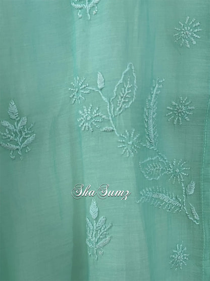 Sea Green Mul Chanderi Chikankari Shirt