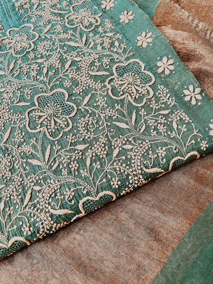 Green Tissue Chanderi Silk Suit with Chikankari, Kasab Haath Jaali and Mukaish