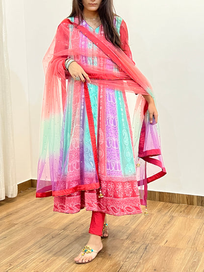 Multi Colour Chikankari Anarkali