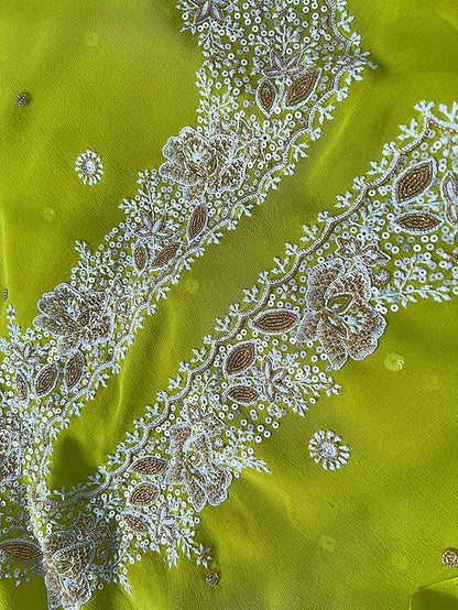 Dhani Green Suit with Do Taar Chikankari & Embellishments