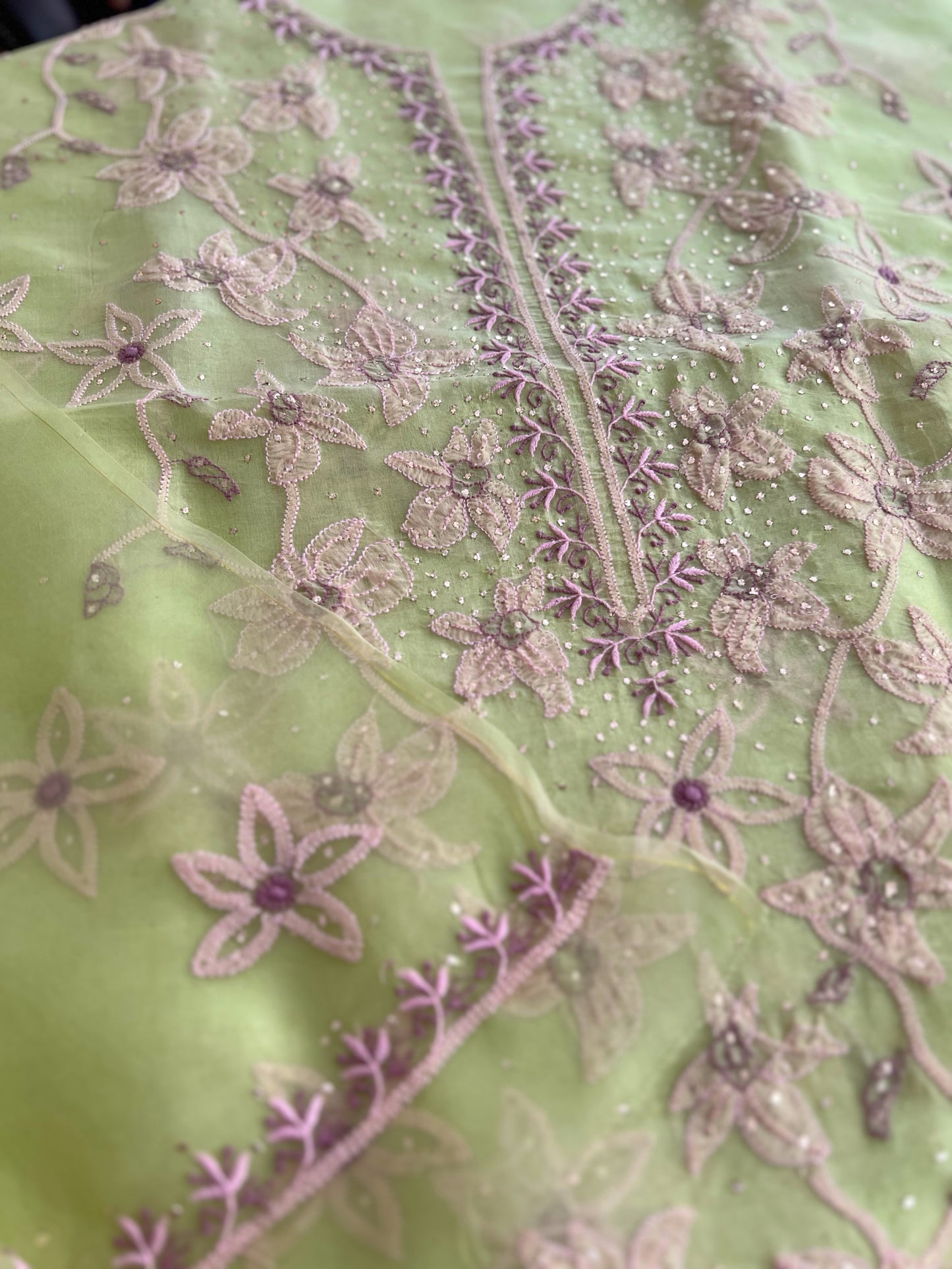 Pure Organza Silk Chikankari & Kamdani Suit Set
