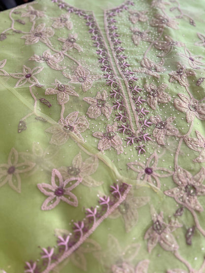 Pure Organza Silk Chikankari & Kamdani Suit Set