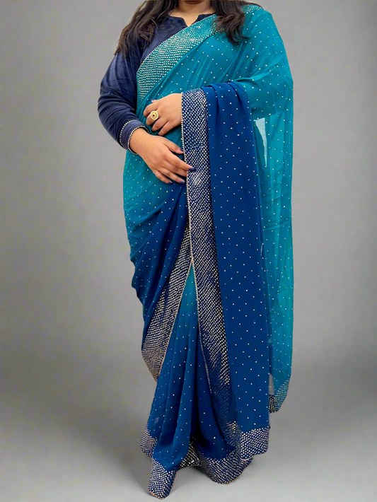 Mukaish Saree in Peacock Blue-Green