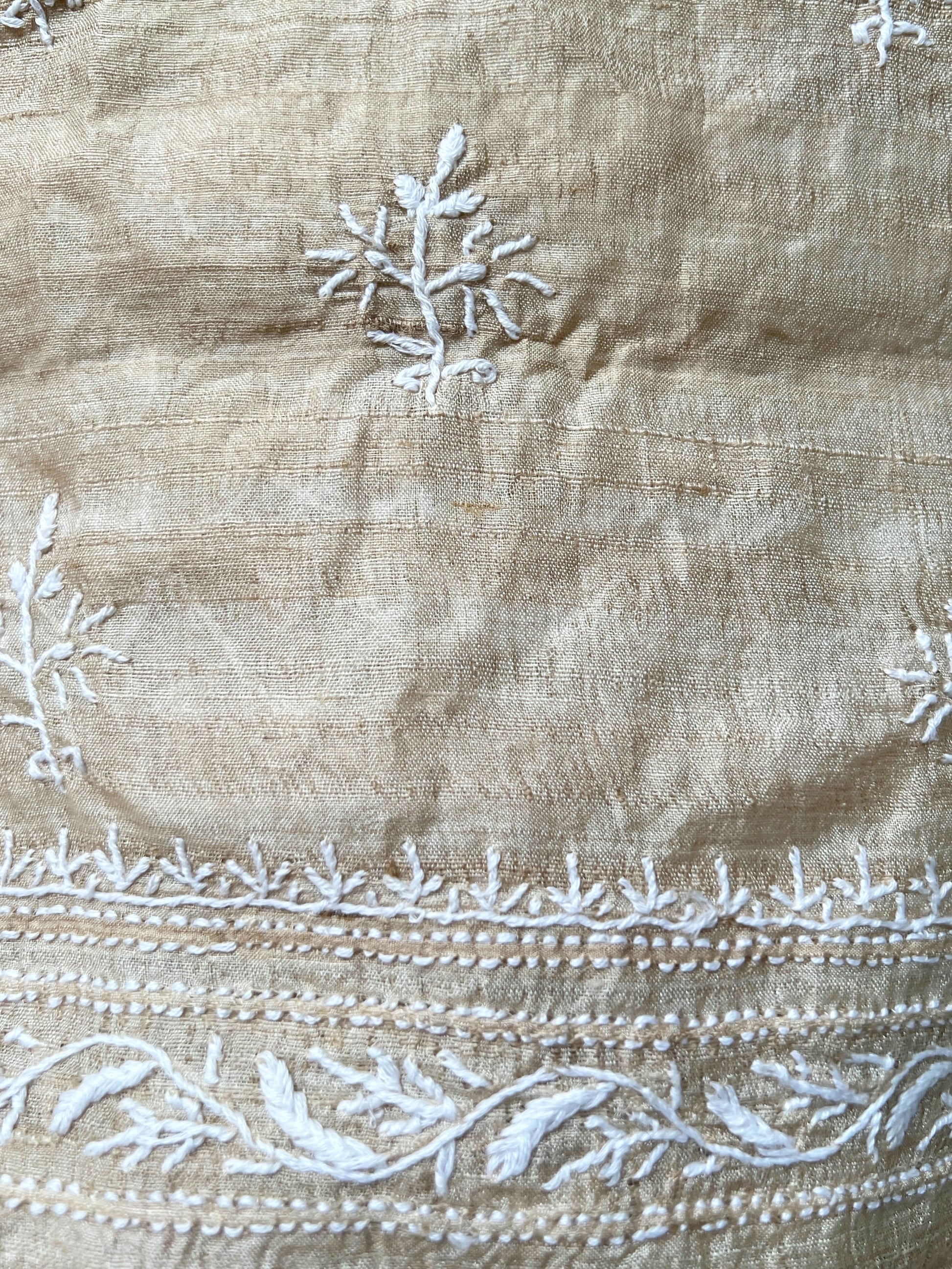 Close up of Pure Tussar Silk Saree With Chikankari 