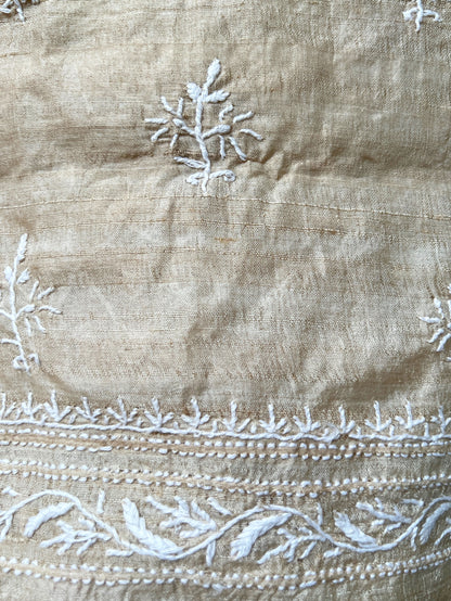 Close up of Pure Tussar Silk Saree With Chikankari 