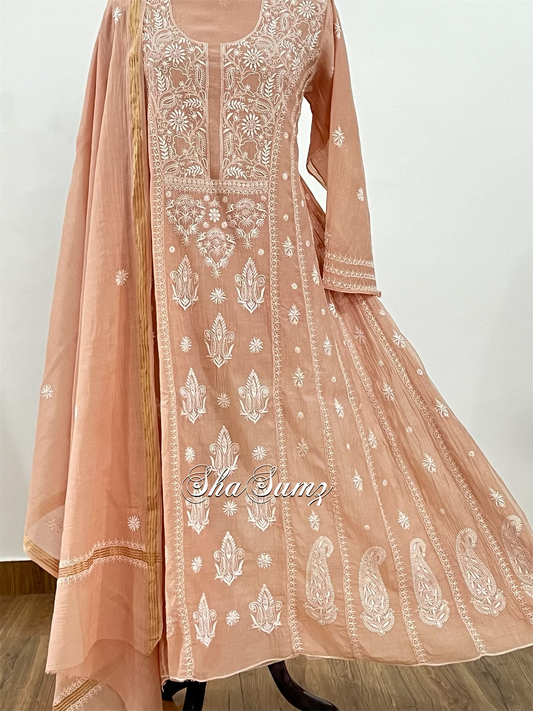 Salmon Pink Chanderi Anarkali Suit