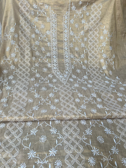 Full picture of front of Tissue Silk Chikankari Kurta for Men
