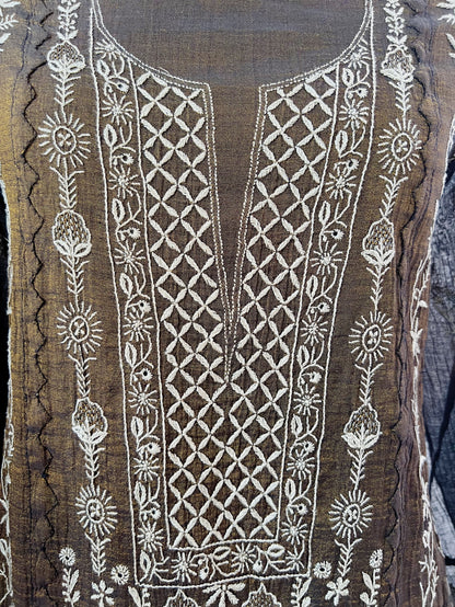 Black Golden Tissue Chanderi Silk with Chikankari, Appliqué & Haath Jaali