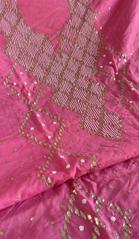 Pink Chanderi Kurta with Mukaish and Pearls