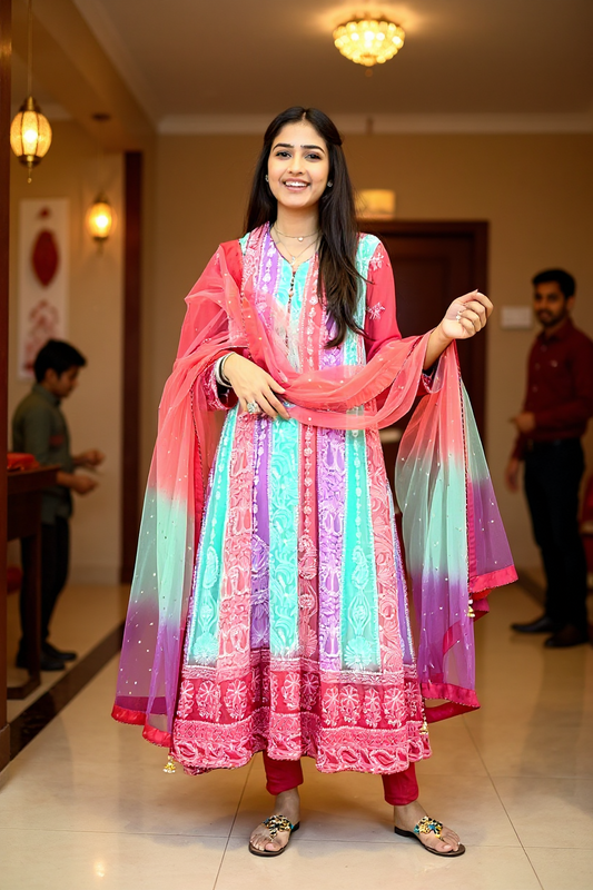 Multi Colour Chikankari Anarkali