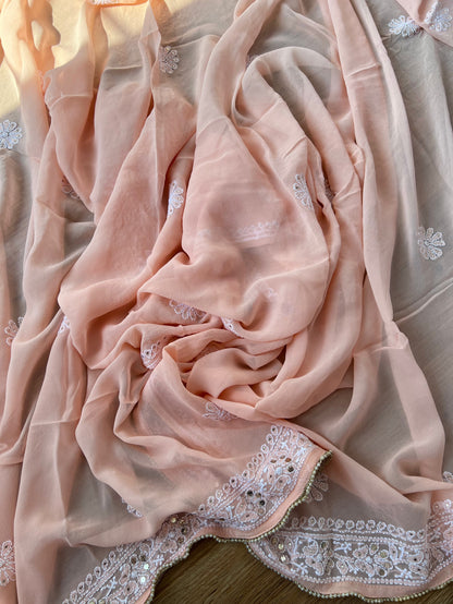 Peach Chikankari & Mukaish Suit