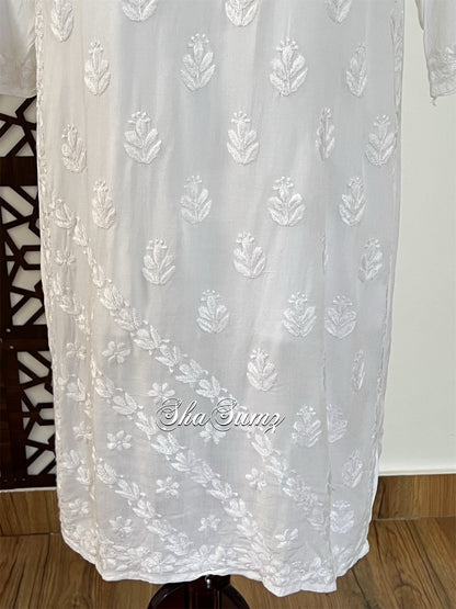 White Cotton Kurti with Chikankari