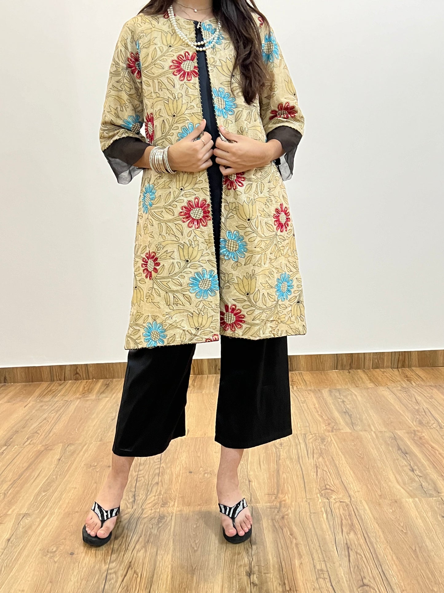 Tussar Silk Kantha & Sequins Jacket Set