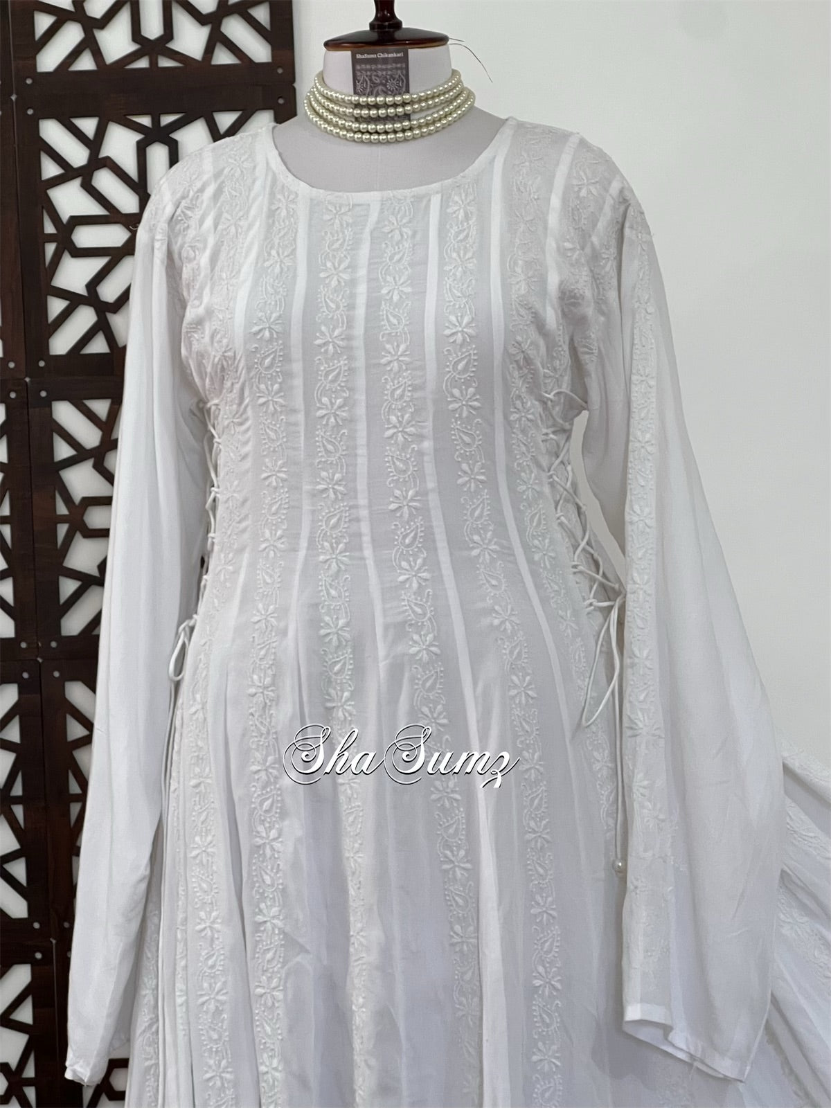 24 Kali Cotton Anarkali with Chikankari