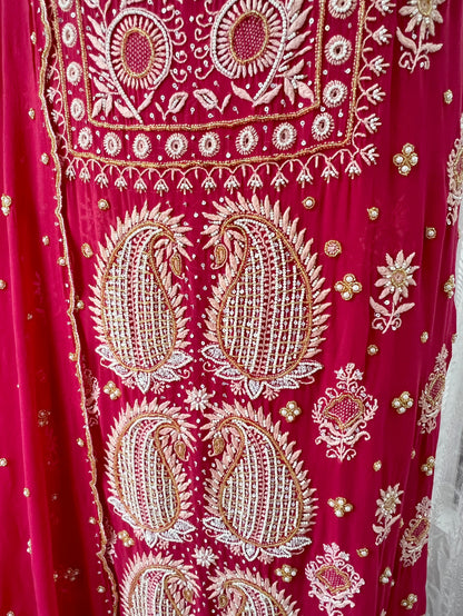 Soft Red Pure Georgette Suit with Chikankari & Embellishments