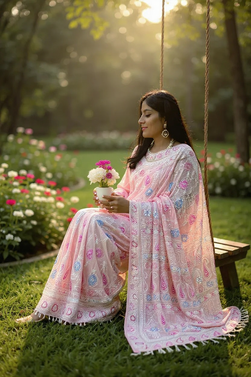 Pure Georgette Saree with Chikankari and Embellishments