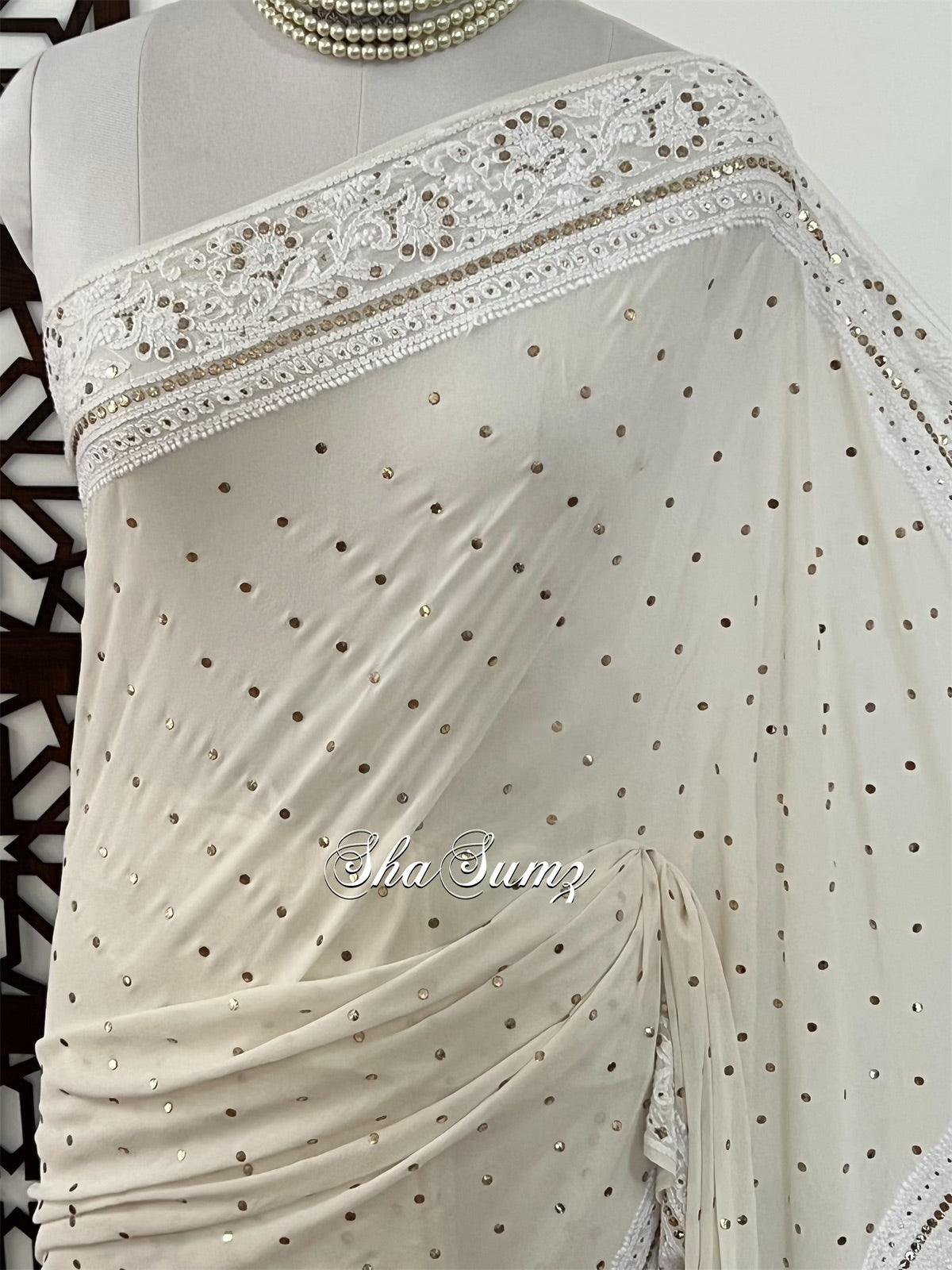 Saree with Chikankari & Mukaish Badla