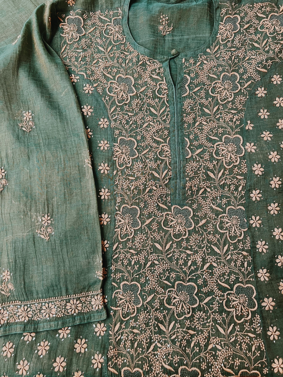 Green Tissue Chanderi Silk Suit with Chikankari, Kasab Haath Jaali and Mukaish