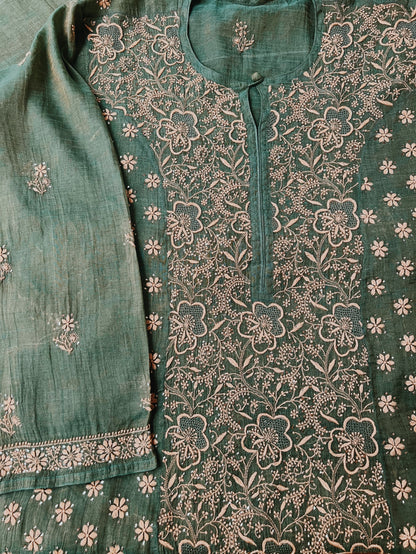 Green Tissue Chanderi Silk Suit with Chikankari, Kasab Haath Jaali and Mukaish