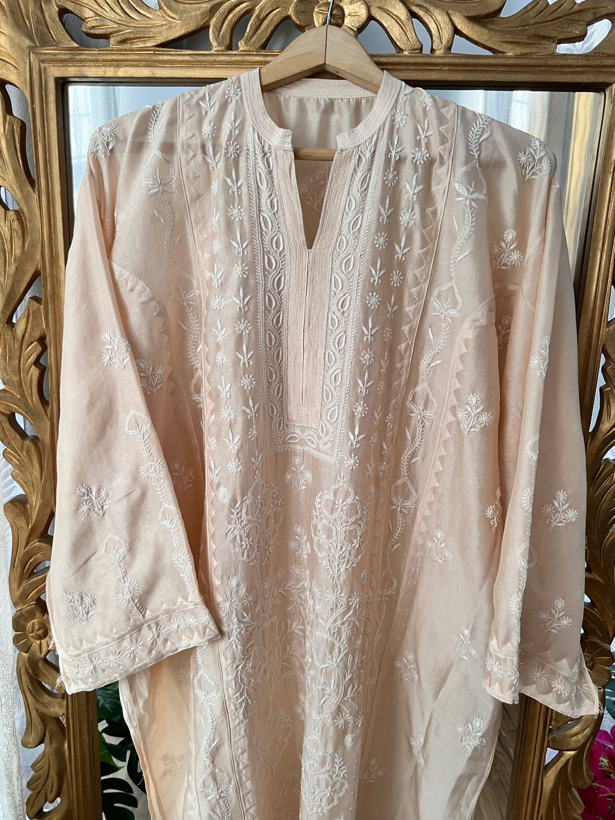 Soft Hazelnut Chanderi Kurta with Chikankari