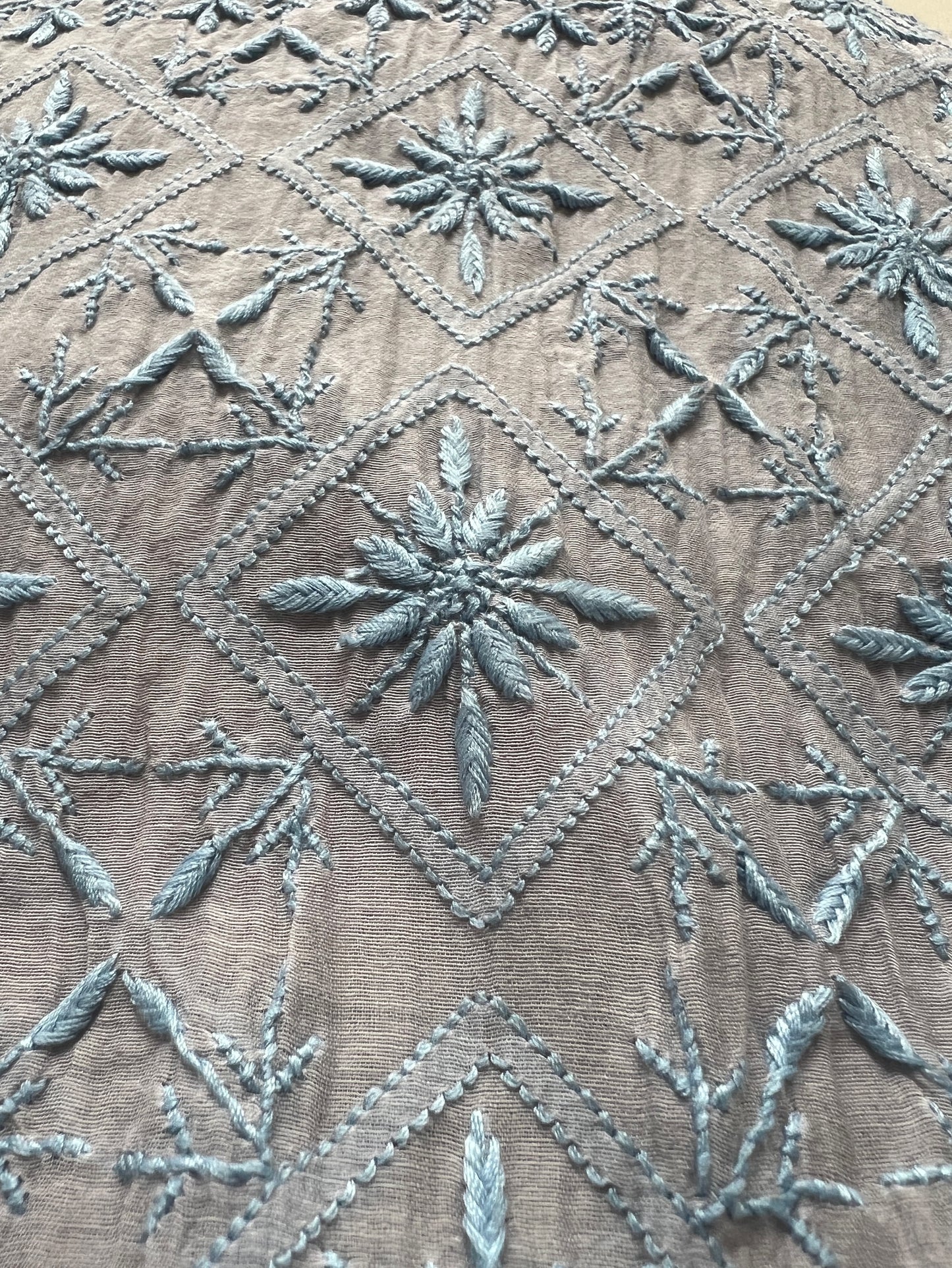 Silver Grey Mul Chanderi Anarkali – Hand-Embroidered Chikankari & Haath Jaali Work