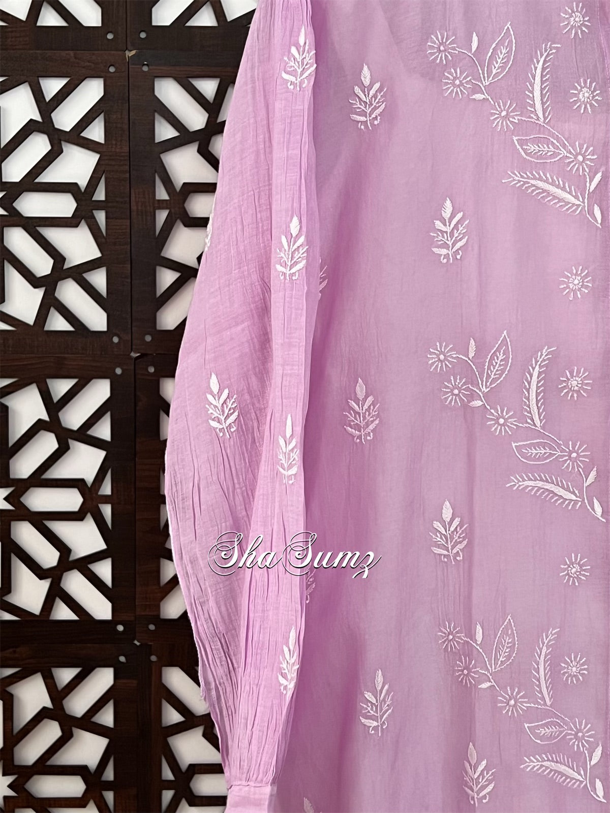 Lavender Mul Chanderi Chikankari Shirt