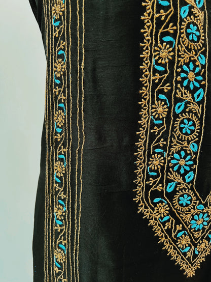 Black Chanderi Kurta with coloured Chikankari