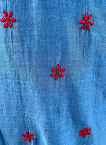 Blue Mul Chanderi Suit with Chikankari