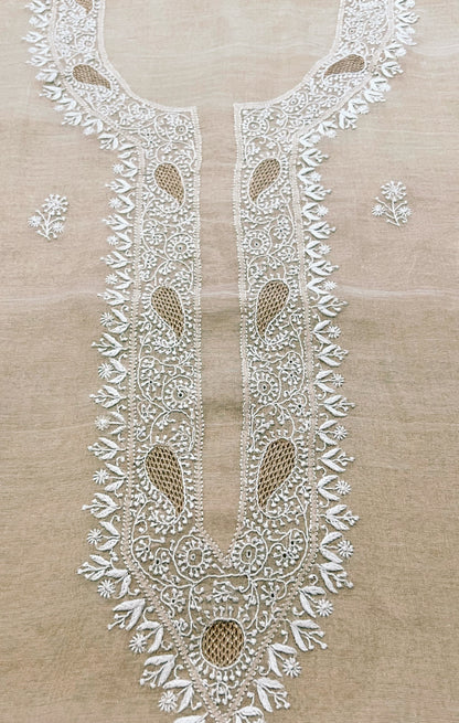 Pure Tissue Chanderi Silk Kurta with Chikankari & Kasab Haath Jaali