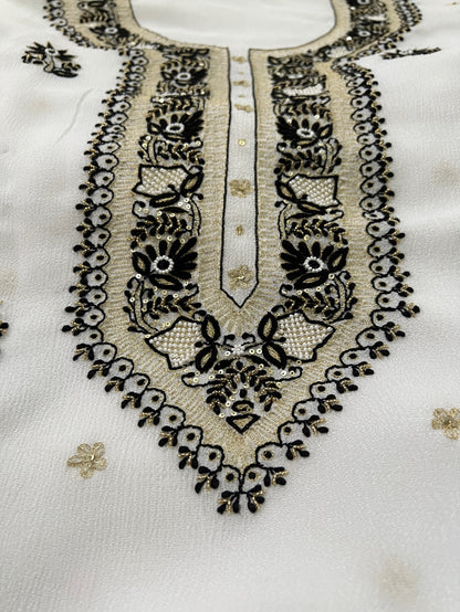 Black & White Crinkle Chiffon Suit with Chikankari and Embellishments