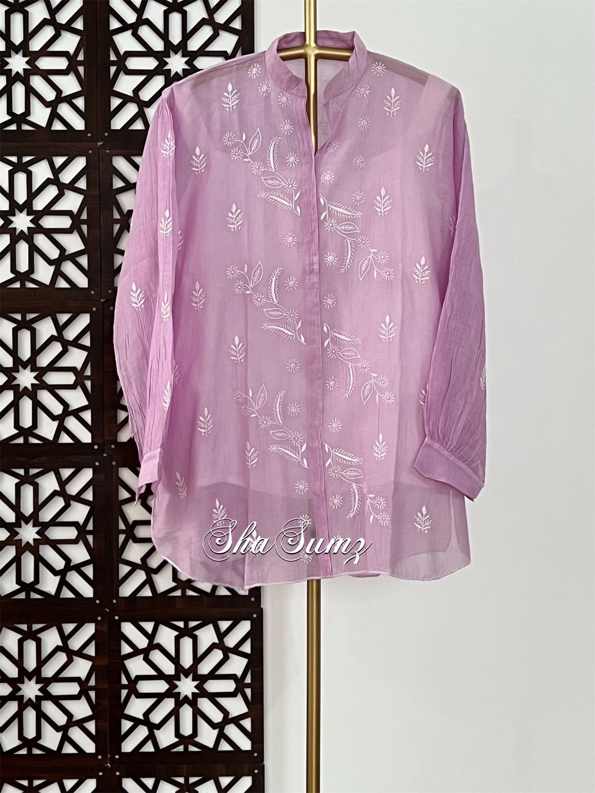 Lavender Mul Chanderi Chikankari Shirt