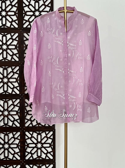 Lavender Mul Chanderi Chikankari Shirt