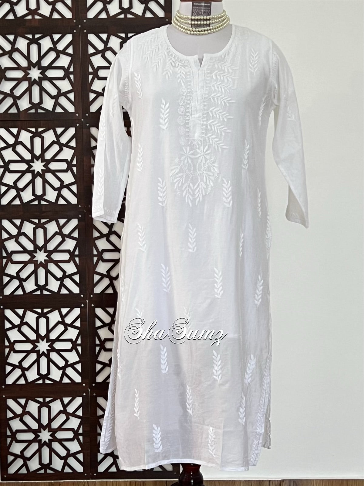 White Straight Chikankari Kurti