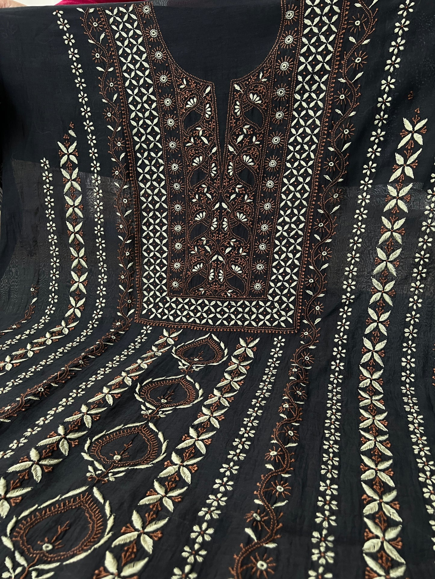Black Mul Chanderi Suit with Dual tone Chikankari