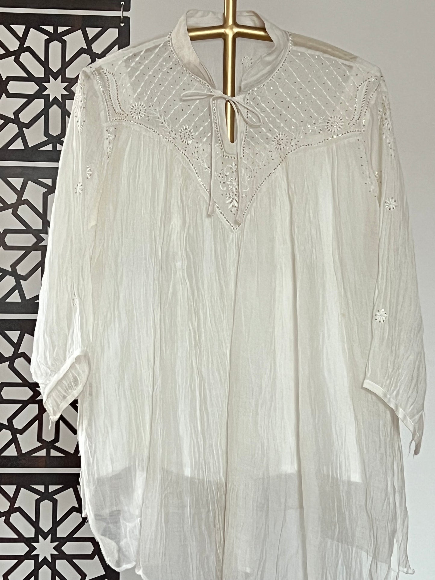 Chikankari & Mukaish Soft Mul Chanderi Shirt